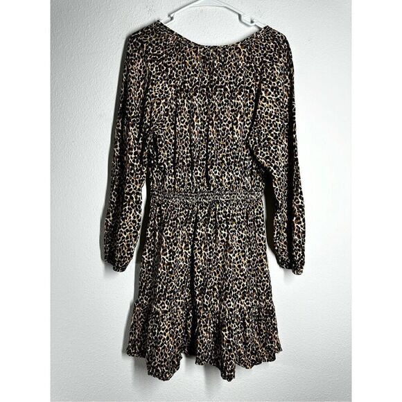Old Navy Womens Fit & Flare Dress Multicolor Cheetah Print V Neck Long Sleeve M - Picture 2 of 9